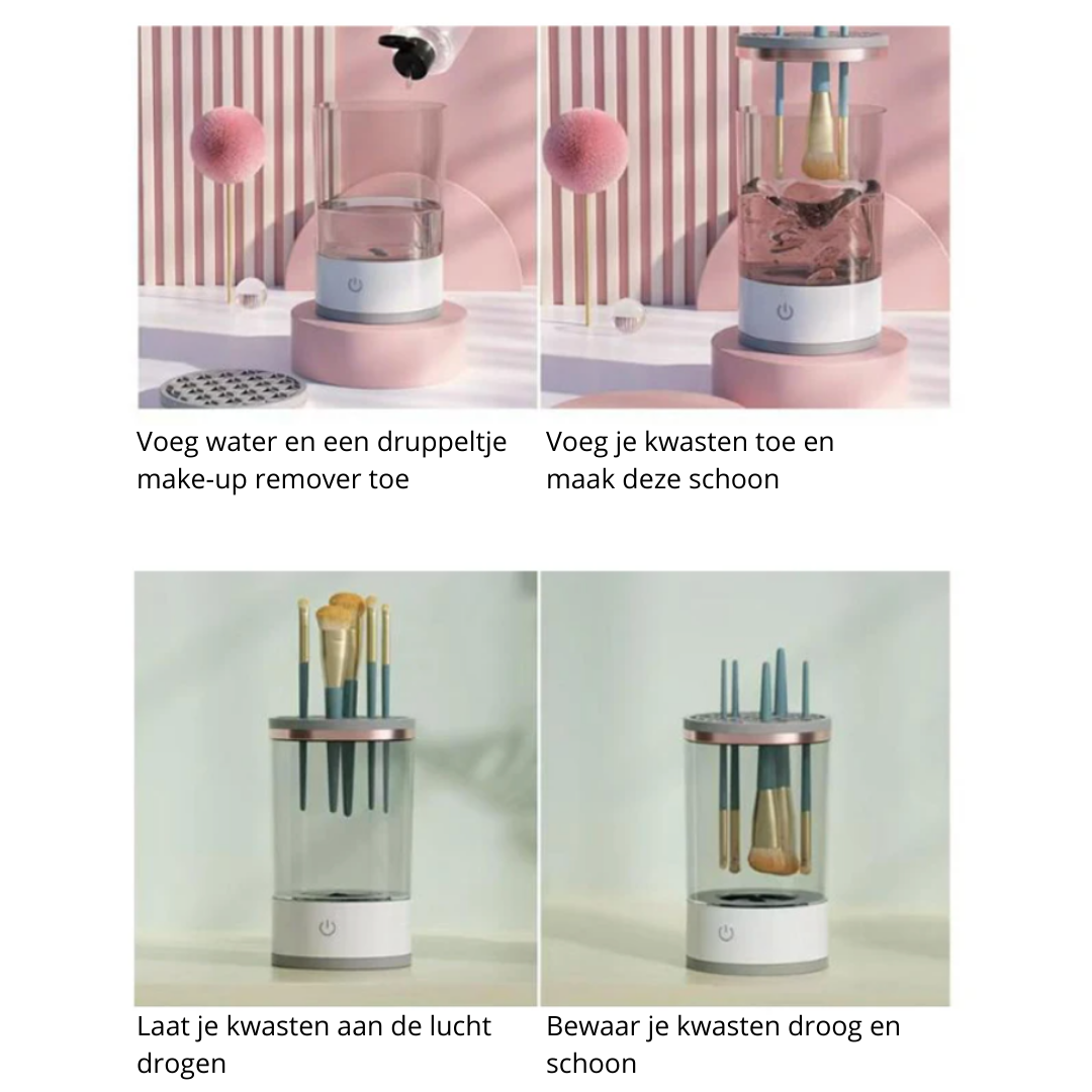 "MakeupMaster Pro: 3-in-1 Automatische Kwastenreiniger met Snel Droogsysteem"