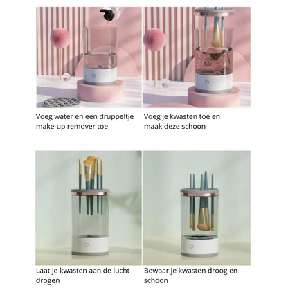 "MakeupMaster Pro: 3-in-1 Automatische Kwastenreiniger met Snel Droogsysteem"